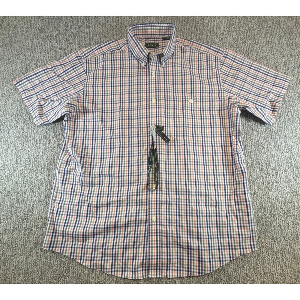 Orvis Button Down Shirt Men XL Multi Color Plaid Short Sleeve Wrinkle Free  NWOT